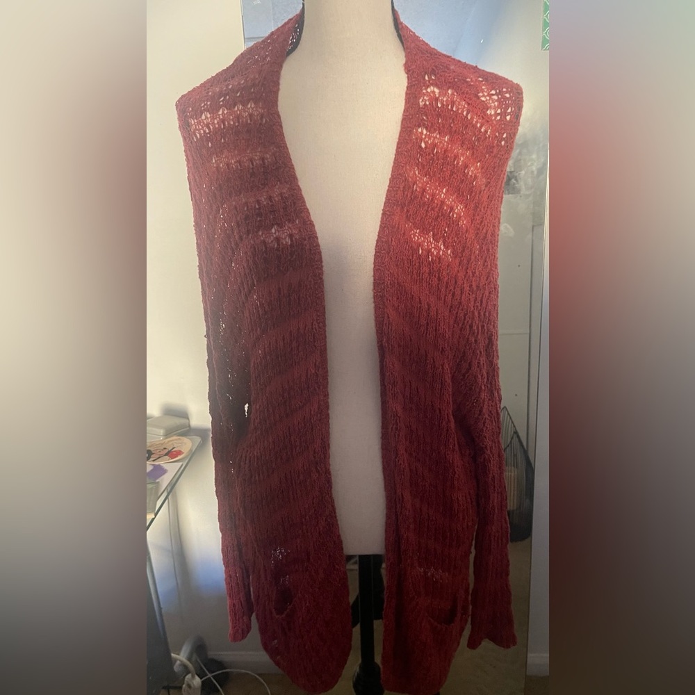 Free People Open-Front Knit Sweater burgundy